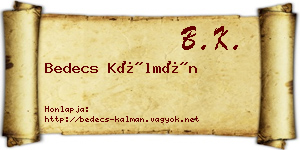 Bedecs Kálmán névjegykártya